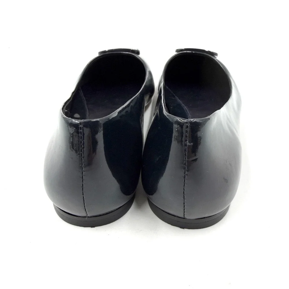 Tory Burch Georgia Ballet Flats Patent Leather Square Toe Logo Black Womens Sz 8